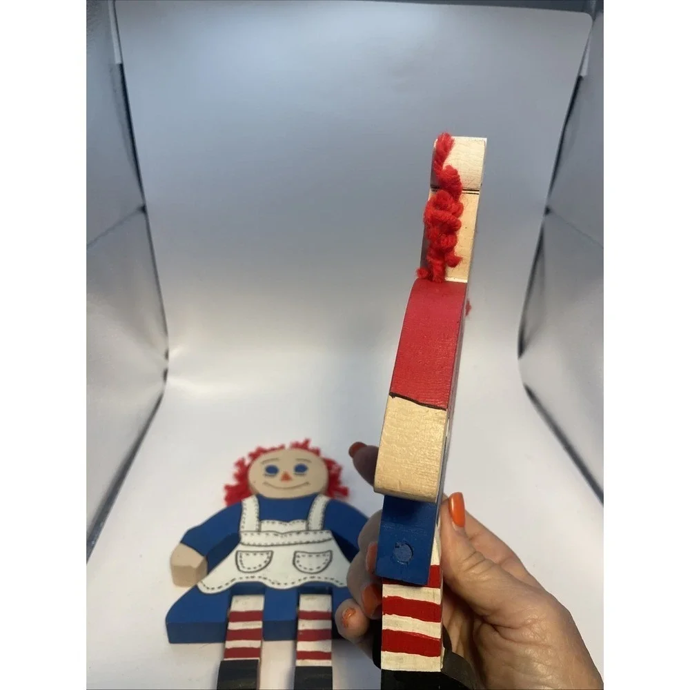 Hand-Made, Wooden Raggedy Ann and Andy, Hand-painted / 9 inches‎ tall
